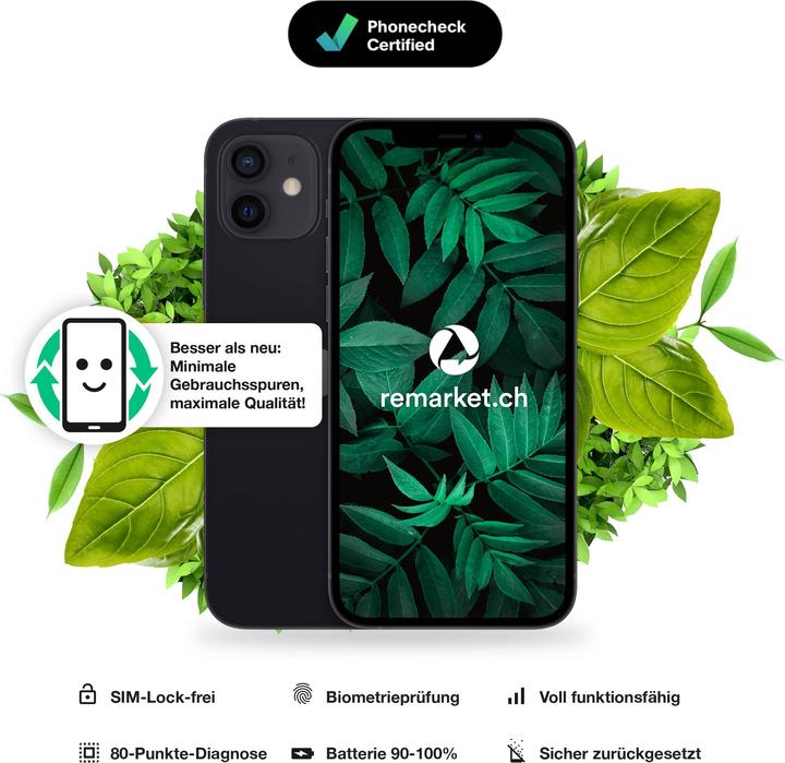 Actual product image remarket.ch iPhone 12 (128 GB, Black, 6.10", 12 Mpx, C / Good)