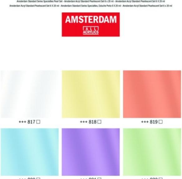 Actual product image Talens Amsterdam Starter Set 17820506 Pearl shades 6x20ml (Pearl white, Pearl yellow, Pearl red, Pearl green, Pearl blue, Pearl violet, 120 ml)