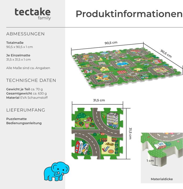Image du produit tectake tapis de puzzle MyCity, ville et rues, 9 pièces, antidérapant
