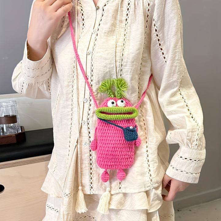 Actual product image Only-Bags.Store Chic Handmade Animal Print Crossbody Bag - Cute Braided Woolen Phone Pouch with Flap Closure
