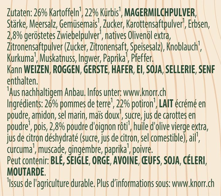 Valeurs nutritives et ingrédients Knorr Soupe au potiron