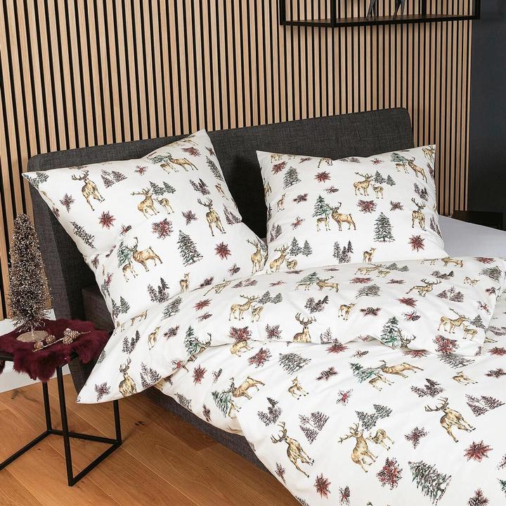 Actual product image Janine Fine fibre bed linen Davos 65150 natural red green (Bedding set, 135x200 cm + 80x80 cm)