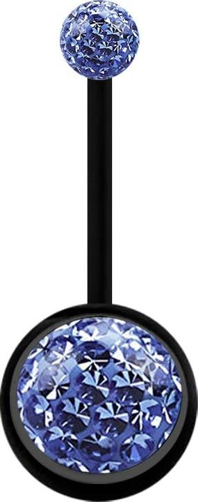 Star Piercing Banane schwarz mit zwei Kristallkugeln hellblau Epoxy Schutzschicht (Bioflex, ohne Messing)