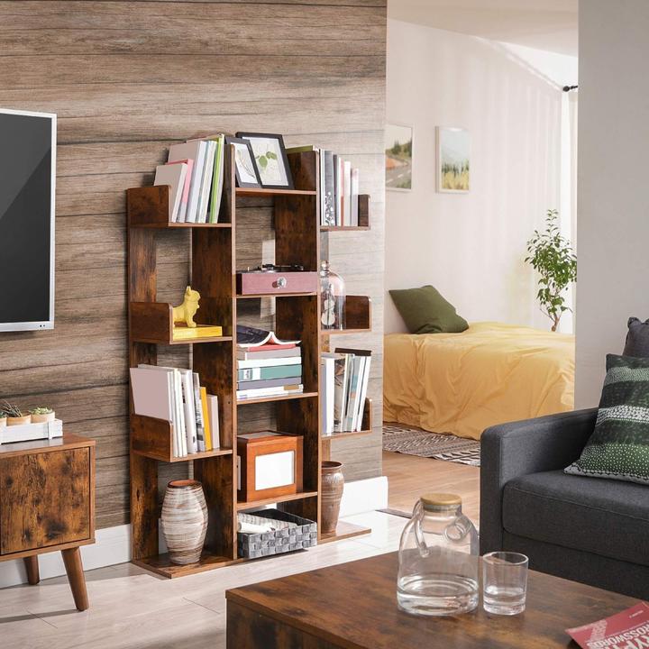Produktbild Songmics 13 Ablagen Bücherregal Spanplatte, Rustikales Braun (86 x 25 x 140 cm)