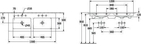 Produktbild Villeroy & Boch V&B Schrank-Doppelwaschtisch VENTICELLO 1300x500mm, mit ÜL stone white C+ (50 cm, 130 cm)