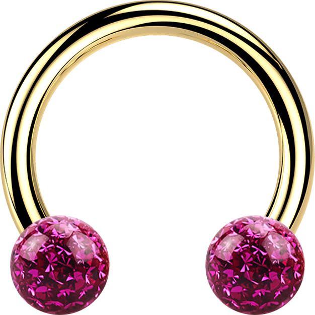 Star Piercing Micro Circular Barbell vergoldet mit zwei Kristall Kugeln fuchsia Epoxy Schutzschicht (ohne Messing, Titan G23)
