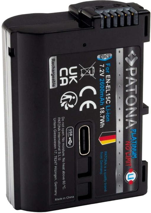 Actual product image Patona Platinum Battery Nikon ENEL15C USB-C (Rechargeable battery)