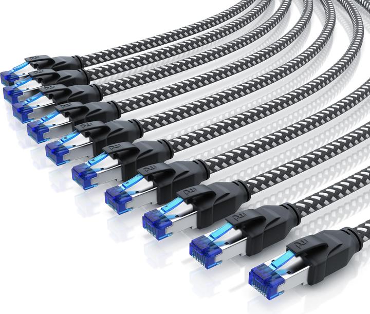 Immagine prodotto Primewire 10x CAT 8 Netzwerkkabel 40 Gbits - Baumwollmantel - LAN Kabel Patchkabel RJ45 - S/FTP PIMF Schirmung (UTP, CAT8.1, 1 m)