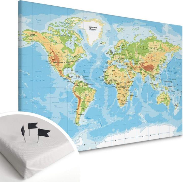 Immagine prodotto Trenddeko con parete posteriore in sughero - Mappa topografica del mondo (100 x 70 cm)