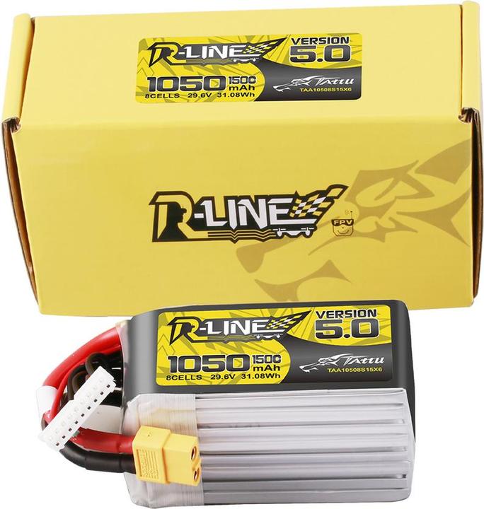 Image du produit Tattu Lipo R-Line Version 5.0 1050mAh 29.6V 8S 150C battery with XT60 connector (29.60 V, 1050 mAh)