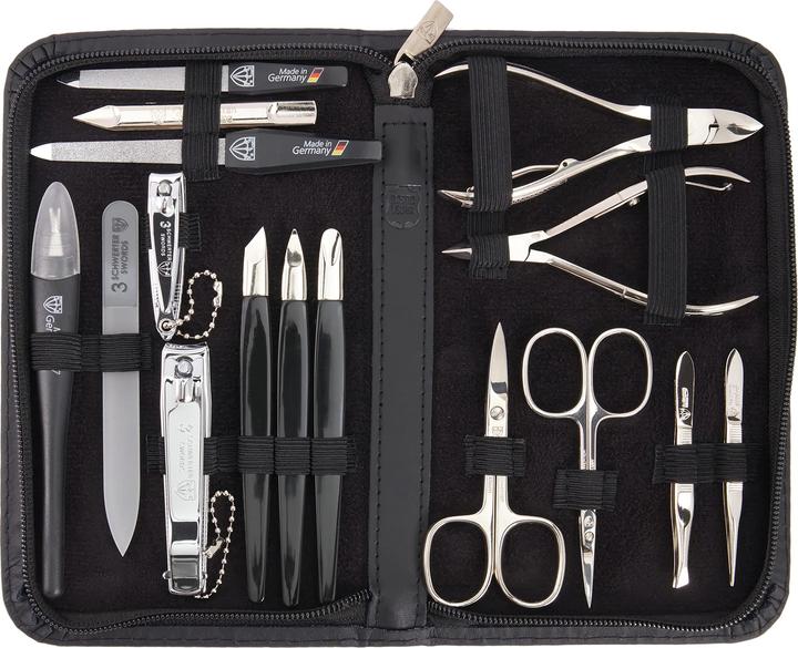 Kellermann Germany Manicure Set Nail Set Cinisello 16pcs Genuine Leather Black