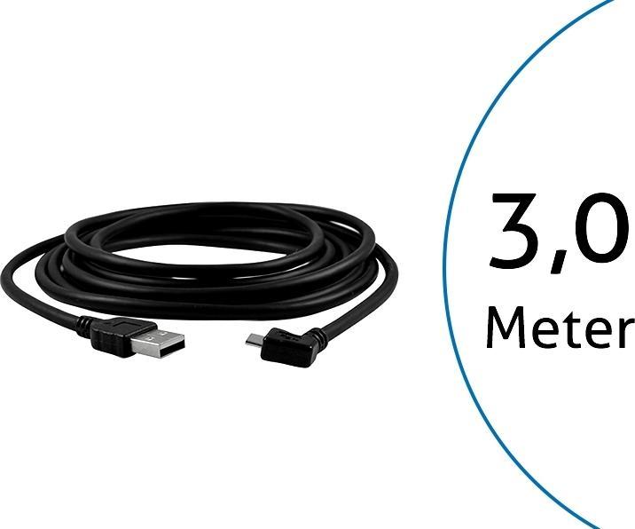 Produktbild TecLines TUC003B USB Kabel 3m von Micro-B-Stecker 90 Grad gewinkelt auf Typ A Stecker, schwarz (3 m, USB 3.0)