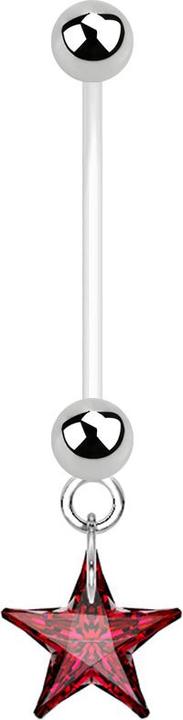 Produktbild Star Piercing Banane Schwangerschaft mit Kristallstern rot (ohne Messing, Bioflex, Chirurgenstahl 316L)