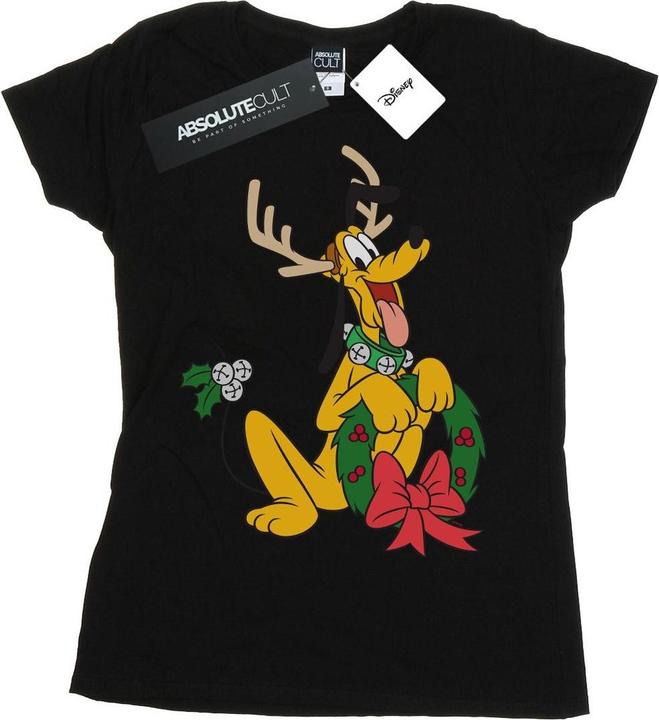 Actual product image Disney Womens/Ladies Pluto Christmas Reindeer Cotton T-Shirt (S)