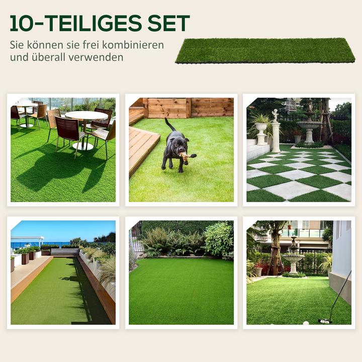 Produktbild Outsunny Kunstrasen 10er Stecksystem Set mit Drainagefunktion und 11.000 Fasern (10 x)