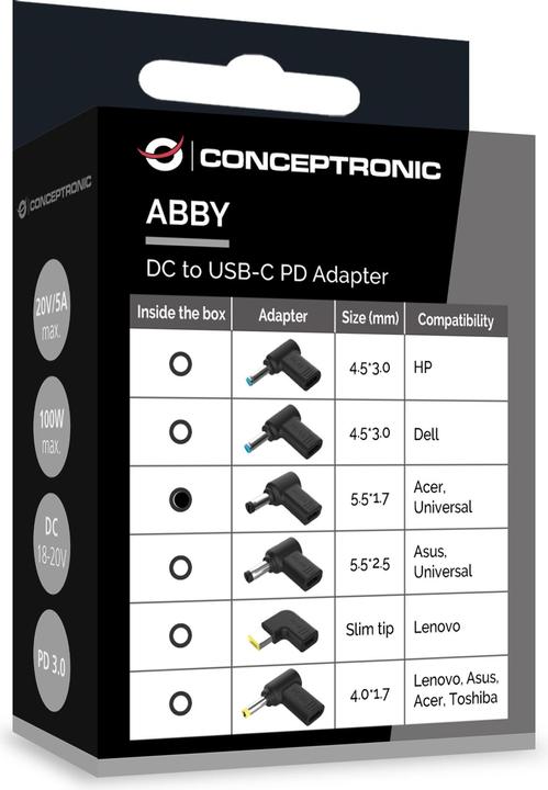 Immagine prodotto Conceptronic Adattatore USB-C -> DC, Acer 5.5x1.7mm 18-20V sw
