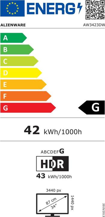 Energie-Label Dell Alienware AW3423DW (3440 x 1440 Pixel, 34")