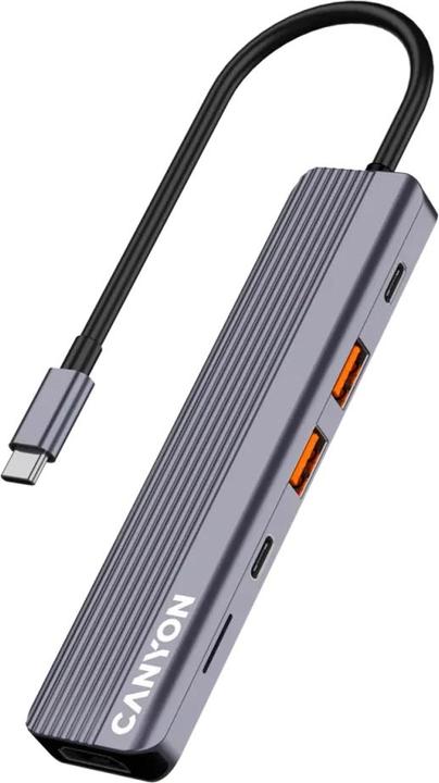 Produktbild Canyon USB-6-in1 HUB USB-C > HDMI/2xUSB-A/SD/1xUSB-C 100W retail (USB-C, 6 Ports)