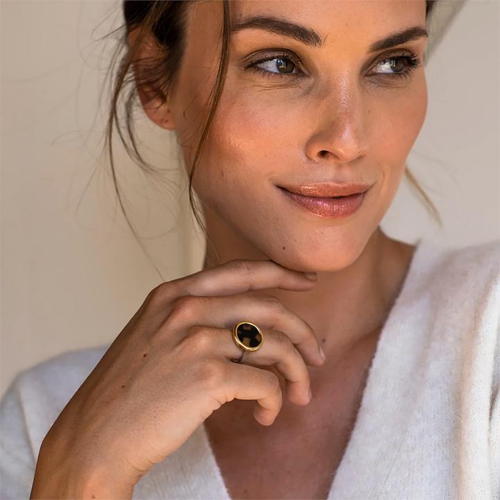 Actual product image Ti Sento Milano Ring tortoiseshell bicolour yellow gold plated 12208TU (54, 925 Silver)