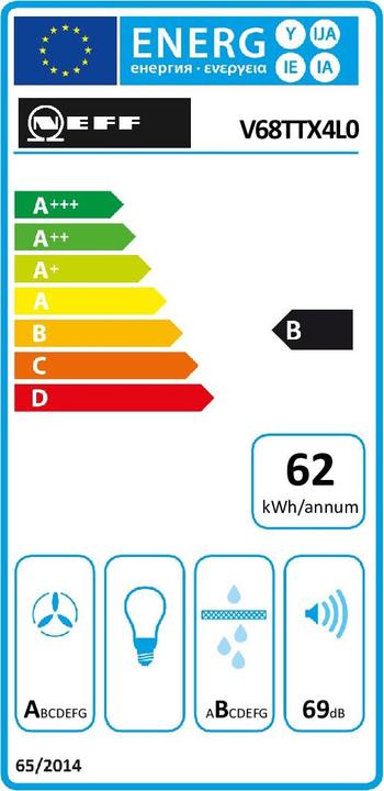 Energy Label Neff V68TTX4L0 + Z861SB2, induction hob with extractor hood, flat duct, V68TTXGA7