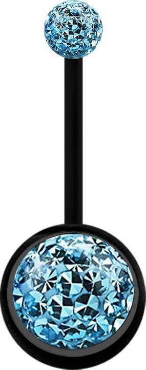 Produktbild Star Piercing Banane schwarz mit zwei Kristallkugeln aqua Epoxy Schutzschicht (Bioflex, ohne Messing)