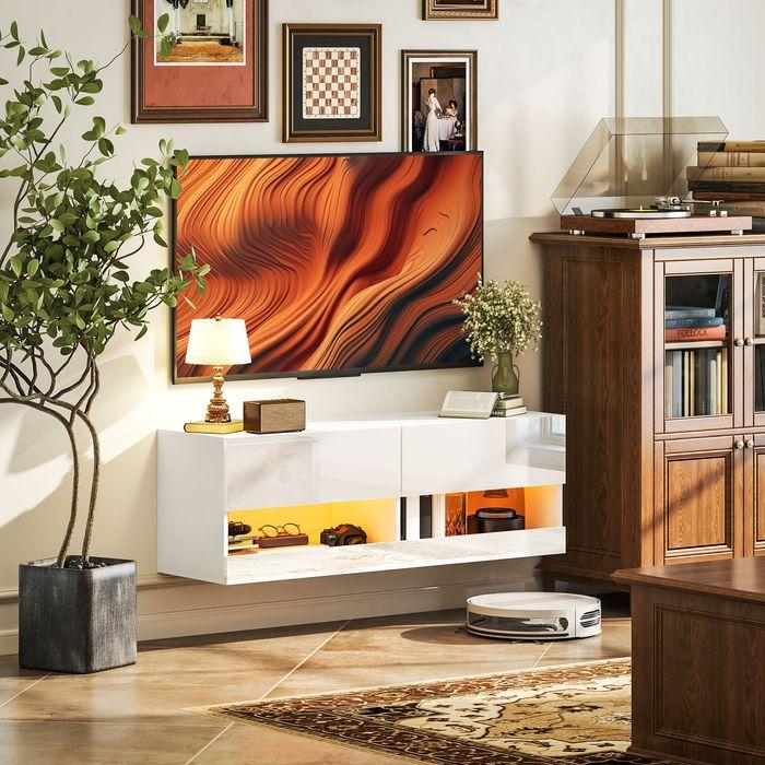 Actual product image Swisshandel24 TV-Hängeschrank mit LED-Beleuchtung, TV-Schrank 120 x 35 x 40,5 cm Hochglanzweiss