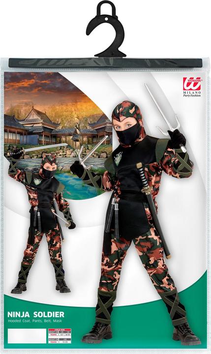 Immagine prodotto Widmann Soldato Ninja: top con cappuccio e cinghie, pantaloni con cinghie, cintura, maschera facciale (140)