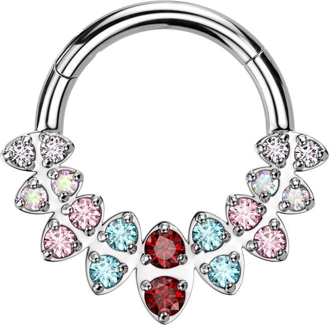 Star Piercing Micro Segmentring klappbar silber Ovale mit doppel Kristalle farbig (Chirurgenstahl 316L, Messing)