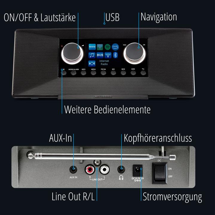 Produktbild Medion P85333 - DAB+ internetradio - Wifi - FM-ontvangst - Zwart (DAB+, AM, FM, MW, WLAN)