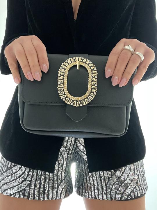 Produktbild Only-Bags.Store Schwarze Leder-Umhängetasche, kleine Leder-Crossbody-Tasche, Geschenk für Sie, aus Vollnarbenleder