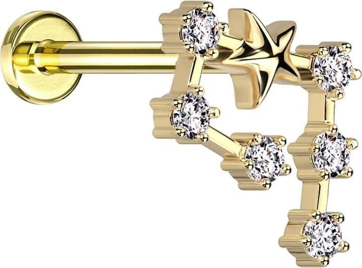Star Piercing Micro Labret Innengewinde vergoldet Sternzeichen Wassermann mit Kristallen (Chirurgenstahl 316L, Messing)