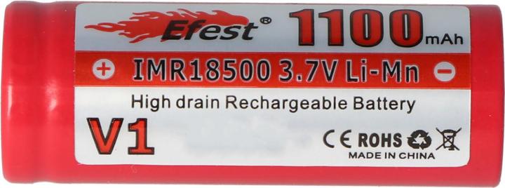 Actual product image Efest Battery IMR 18500 V1 - (plus pole flat) (1 pcs., 18500, 1100 mAh)