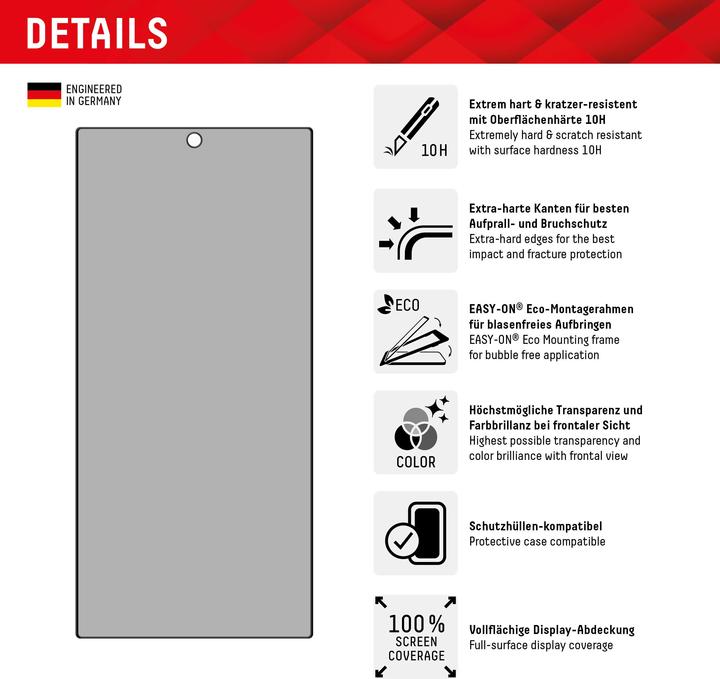 Actual product image Displex Real Glass, Privacy Full Cover Panzerglas (1 Piece, Samsung Galaxy S24 Ultra)