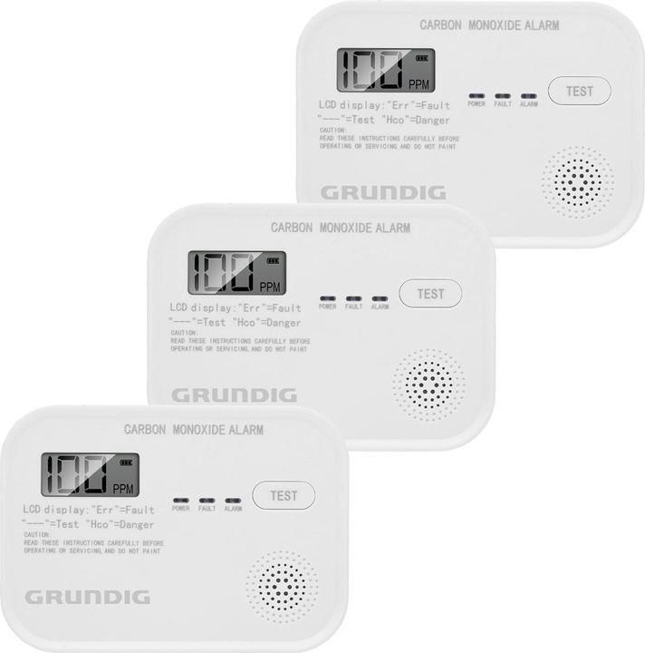 Produktbild Grundig Kohlenmonoxid-Melder mit LCD-Display, 3er-Set