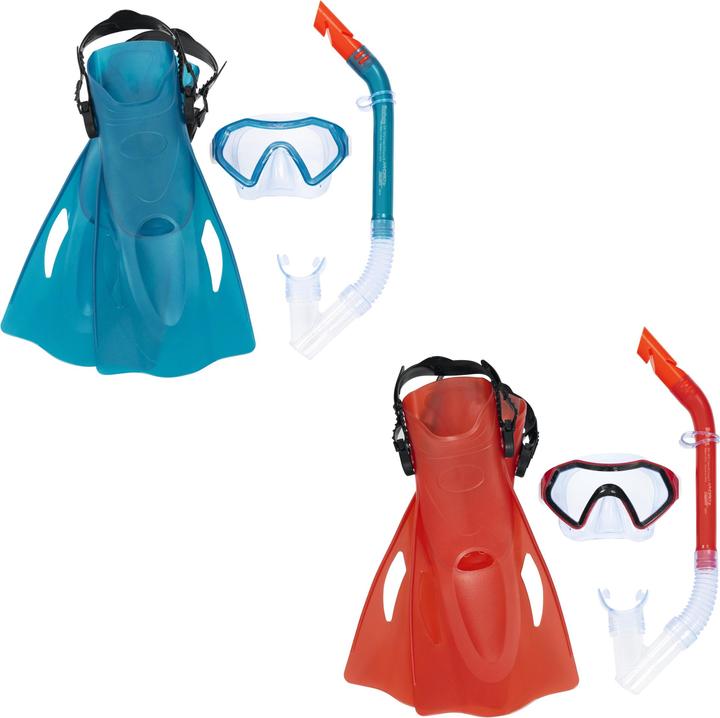 Bestway Set da sub per bambini con maschera, pinne e tubo rossi, 25046