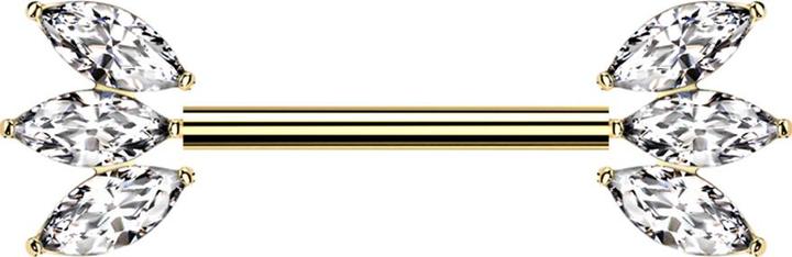 Produktbild Star Piercing Threadless Barbell vergoldet mit zwei Fächer silber drei Kristalle silber (ohne Messing, Titan G23)
