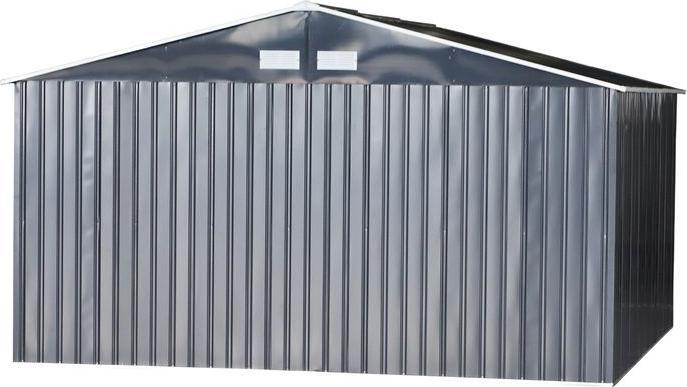 Produktbild Swisshandel24 Gerätehaus mit Fundament Geräteschuppen Gartenhaus Garten Schuppen Metall Kohlegrau 340 x 386 x 200