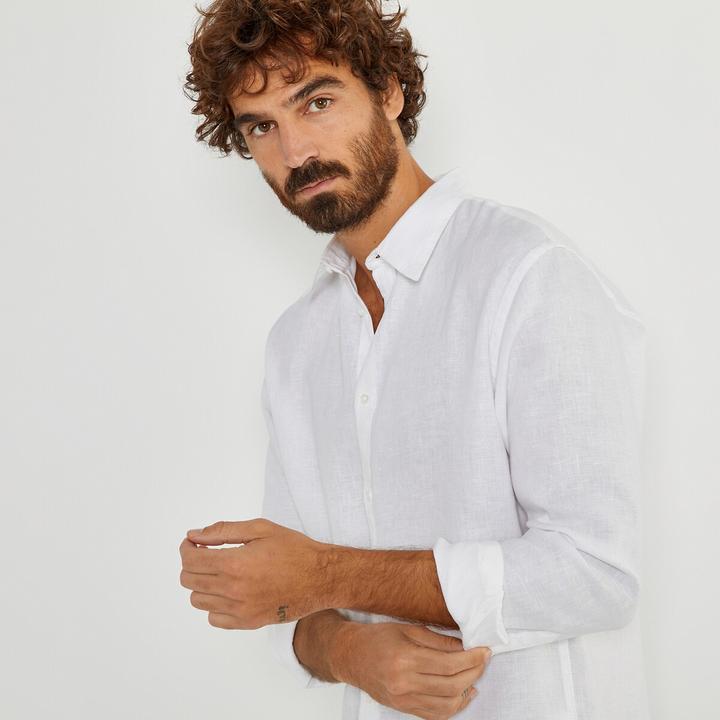 Actual product image La Redoute Collections Signature Straight Linen Shirt with Long Sleeves (XXL)