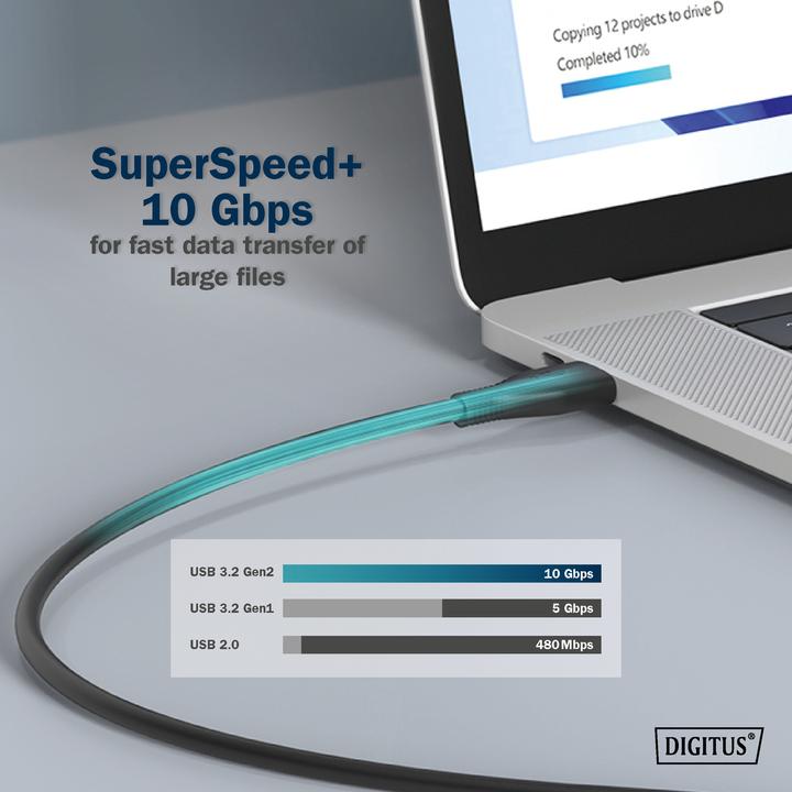 Actual product image Digitus USB silicone cable, USB 10Gbps, 0.5m, black (0.50 m, USB 3.2 Gen 2)