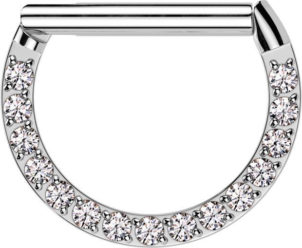 Star Piercing Micro Segmentring klappbar silber Halbring front Kristalle silber (ohne Messing, Chirurgenstahl 316L)