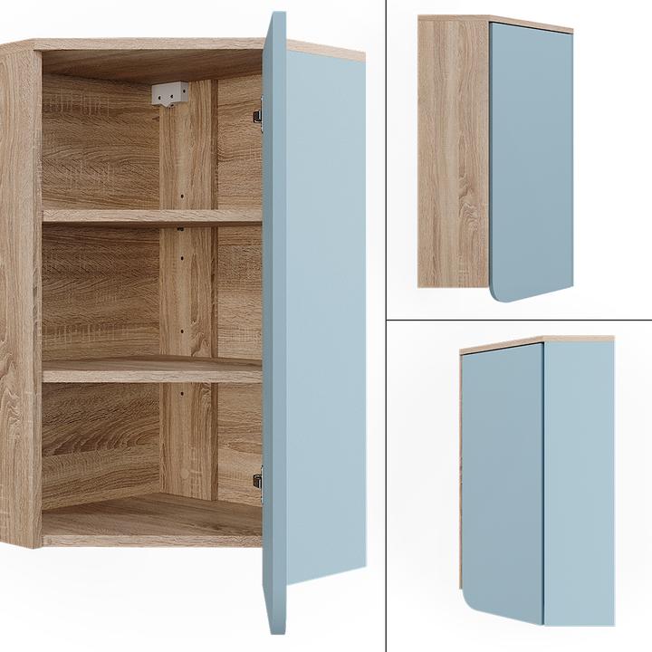 Immagine prodotto Vicco Armadietto da bagno Karen, blu-grigio/sonoma, 50 x 75 cm con porta e vani a giorno