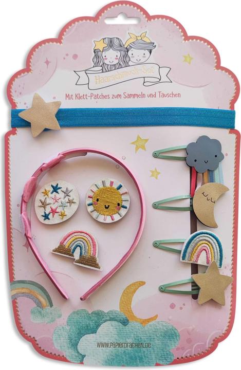 Papierdrachen Haarschmuck Set – Haarreif mit Patches – Regenbogen