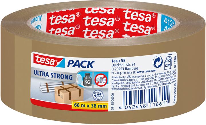tesa tesapack ULTRA STRONG Paketklebeband - PVC Packband für festes Verpacken und sicheres Bündeln (38 mm)