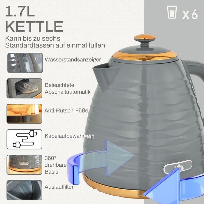 Produktbild Swisshandel24 Wasserkocher Toaster Set mit 1,7L Wasserkocher, 4 Scheiben Toaster Grau (1.70 l)