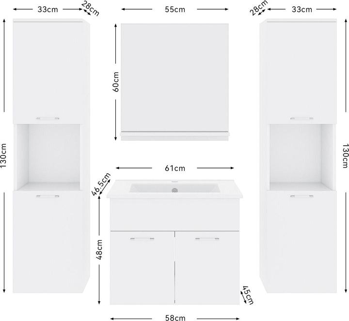 Immagine prodotto SONNI Meuble de salle de bain, meuble haut, blanc étroit, brillant 30 cm, suspension large