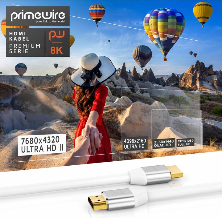 Produktbild Primewire HDMI Kabel 2.1, 8K 60 Hz, Premium Ultra HD, High Speed 7680 x 4320 @ 120 Hz - 4k @ 240 Hz mit DSC (3 m, HDMI)