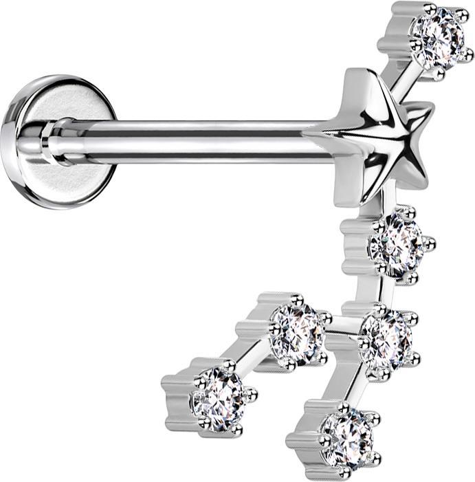 Star Piercing Micro Labret Innengewinde silber Sternzeichen Löwe mit Kristallen (Chirurgenstahl 316L, Messing)