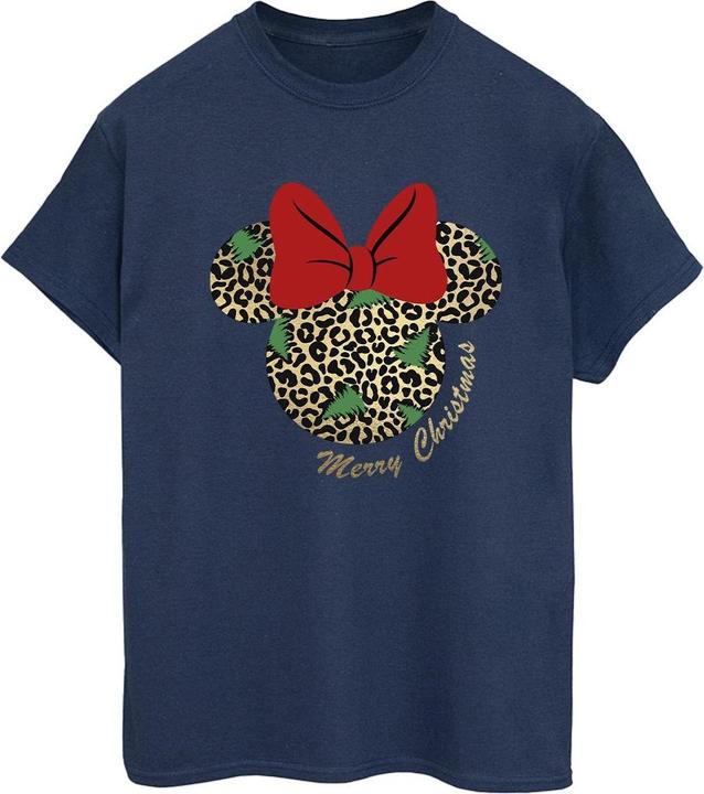 Actual product image Disney Womens/Ladies Minnie Mouse Leopard Christmas Cotton Boyfriend T-Shirt (5XL)