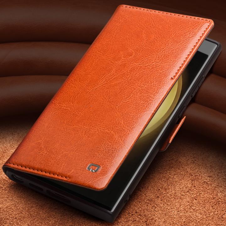 Produktbild QiAlino Hülle Flip mit magnetischem Verschluss Dunkelbraun (Samsung Galaxy S25+)