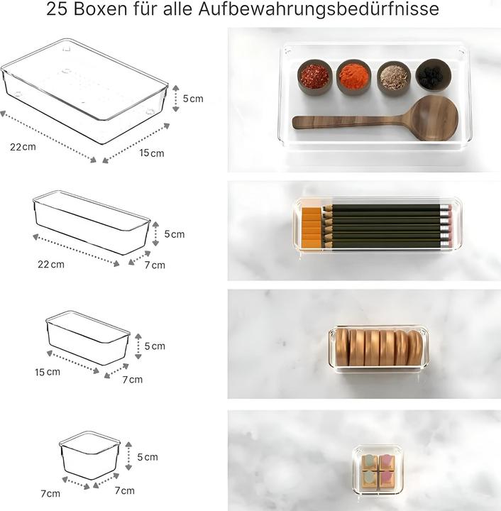 Produktbild Novidarte Schubladen-Organizer 25 Stk. (22 x 15 x 5 cm, 22 x 7 x 5 cm, 15 x 7 x 5 cm, 7 x 7 x 5 cm)